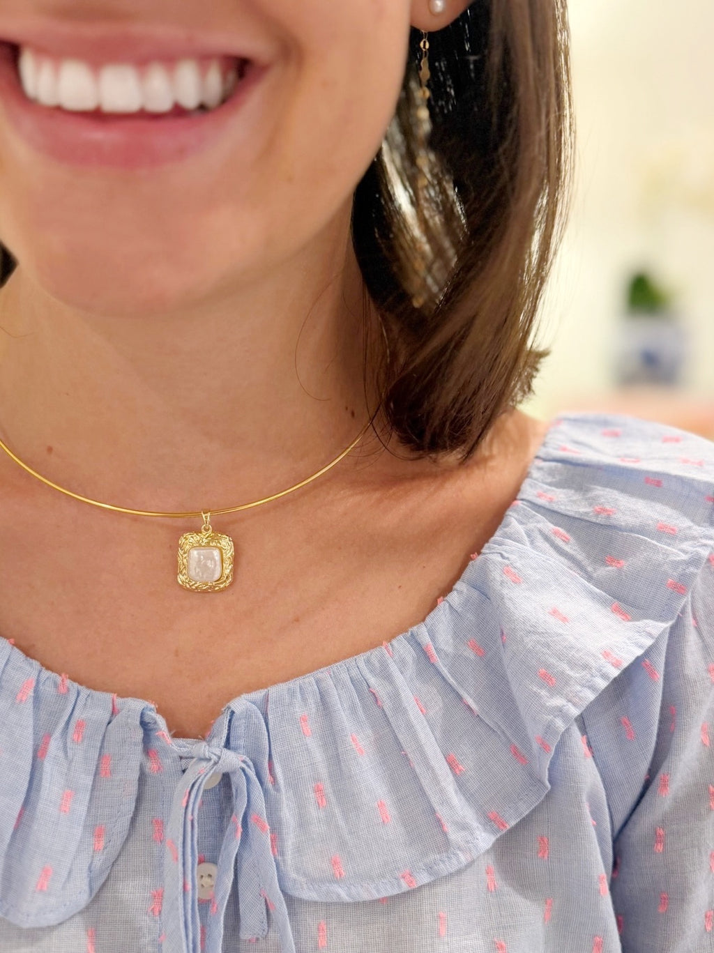 SQUARE PEARL COLLAR NECKLACE