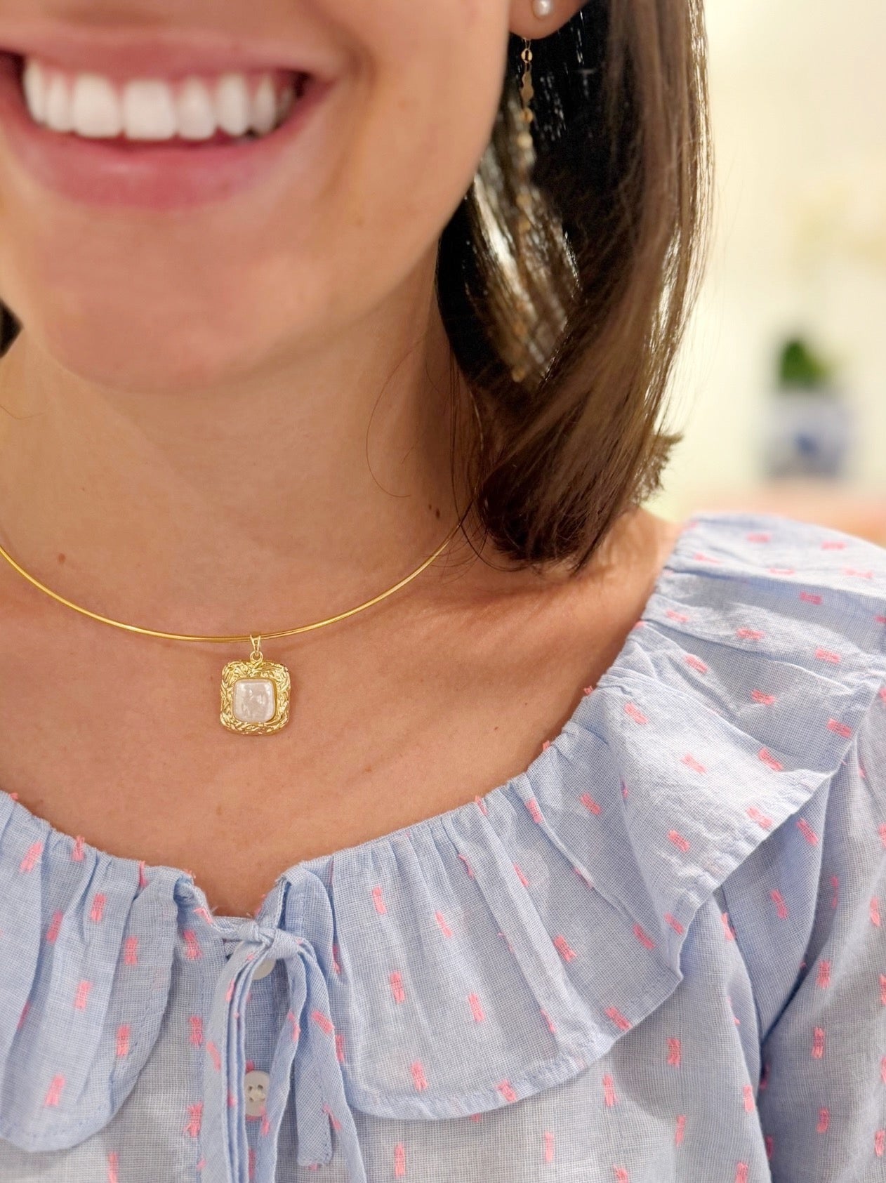 SQUARE PEARL COLLAR NECKLACE