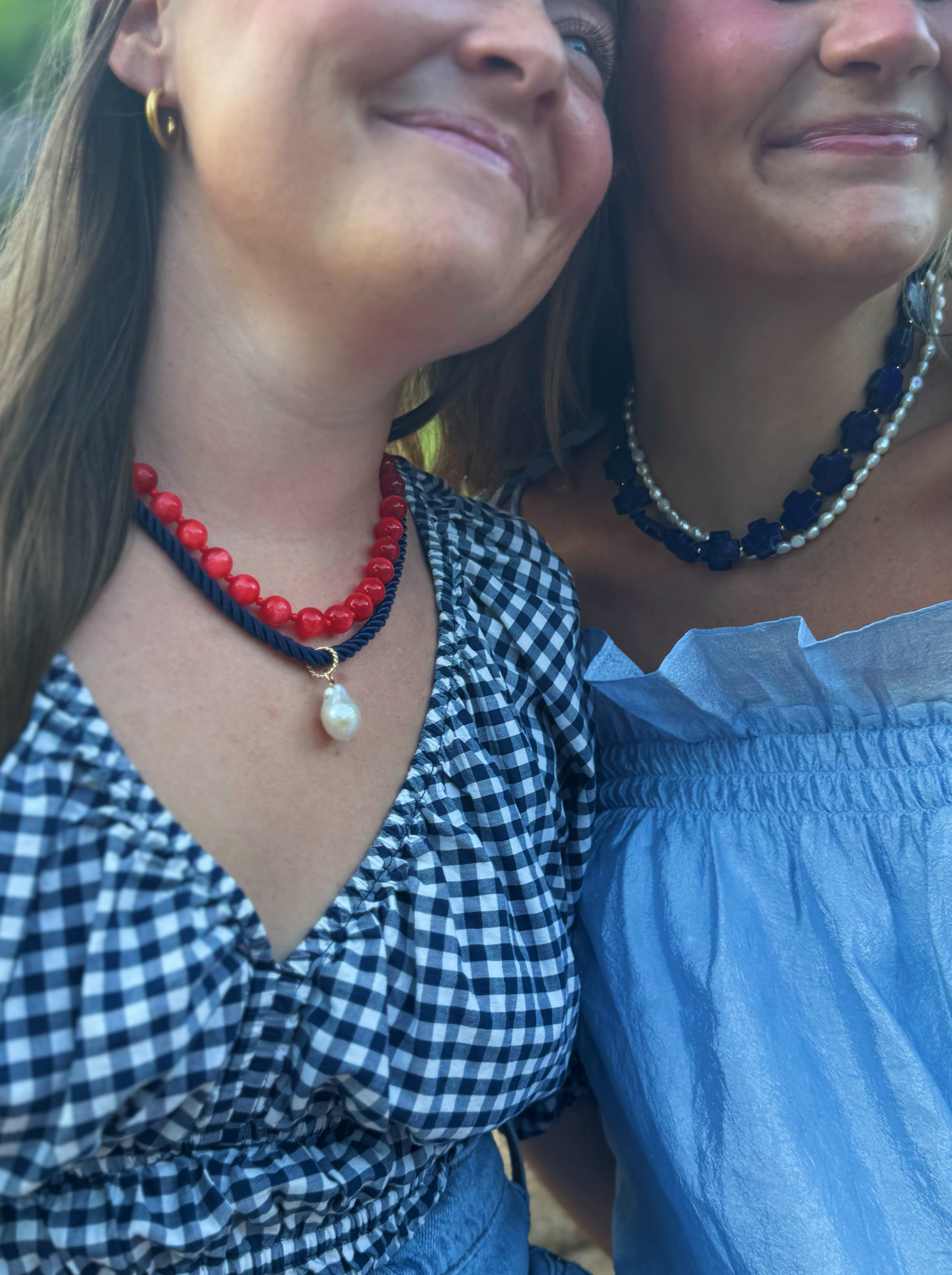 Olivia Pearl Necklace- Navy