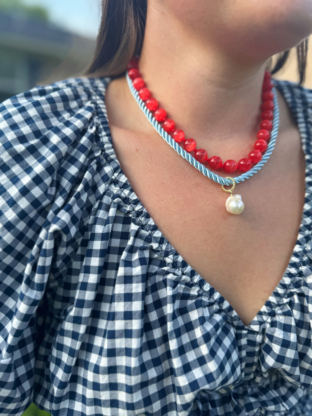 Olivia Pearl Necklace- Light Blue