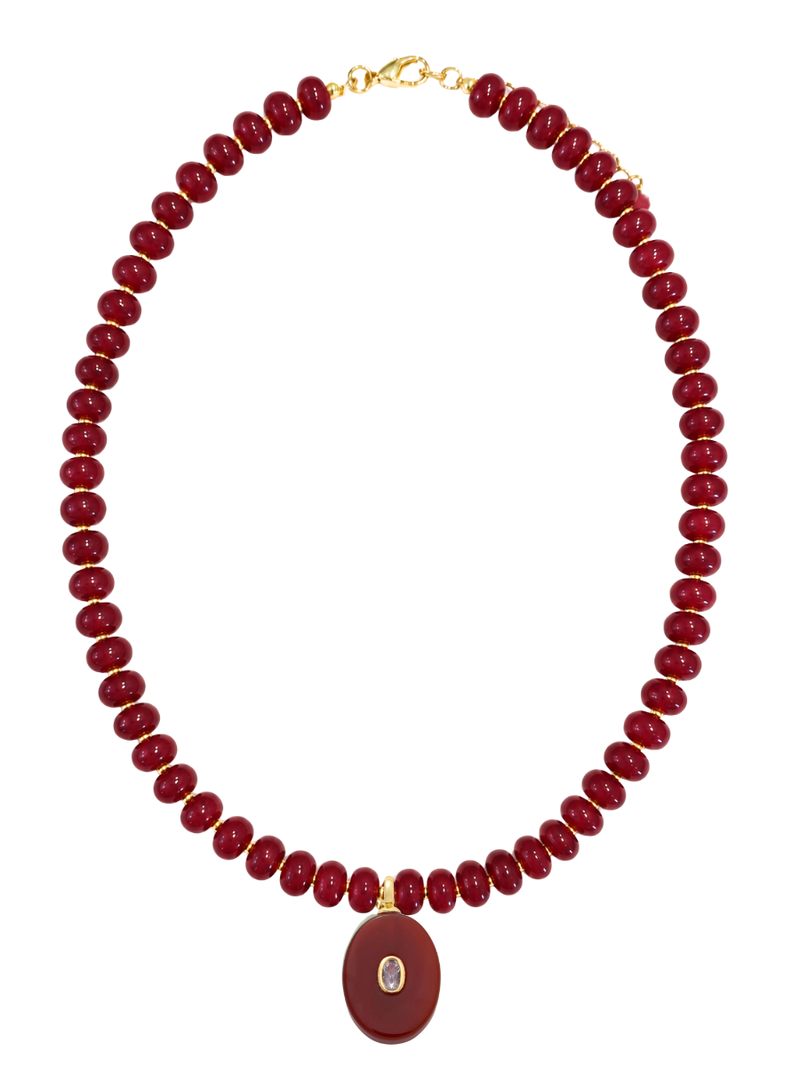BALLER BEZEL NECKLACE - MAROON